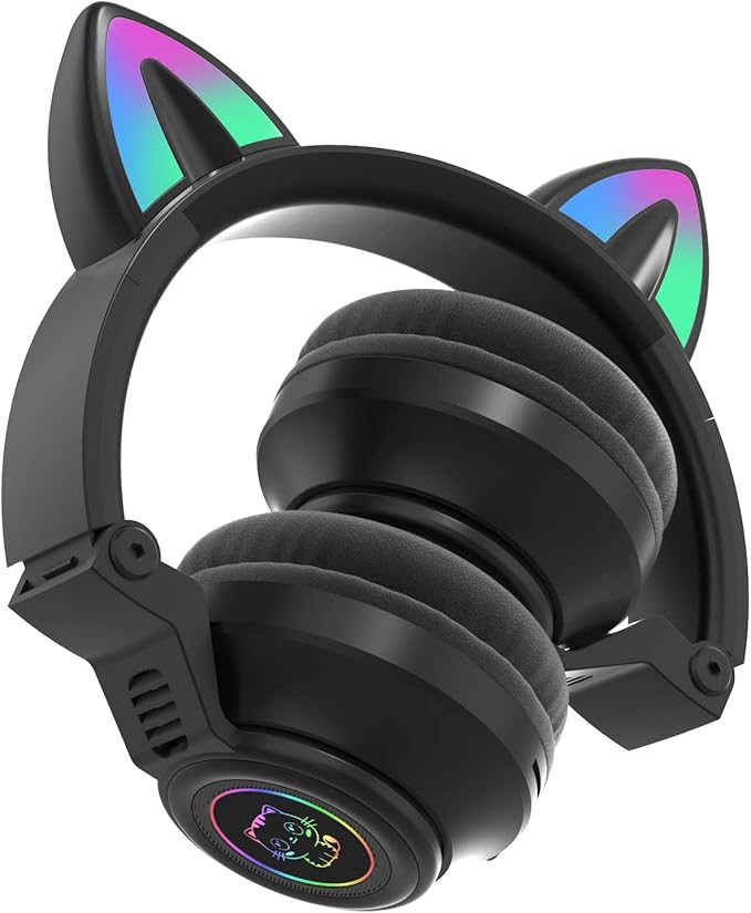 Cat Ear Bluetooth Headphones,Toddlers Kids Wireless Headphones for Boys Girls Amazon Fire Tablet/Laptop/Pad/School (Black)