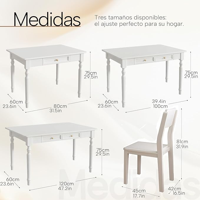 39.4in Country Desk and Chair Set, Home Office Computer Desk with Ergonomic Office Chair, Wooden White Writing Desk Study Table, for Bedroom, Office or Student Workstation(39.4'' x 23.6'' x 29.5'')