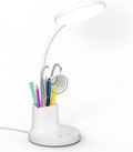Desk Lamp, LED Desk Lamps for Home Office, Touch Table Lamp with 3 Color Modes 360° Adjustable Arm, Dimmable Desk Light with Pen Phone Holder for College Dorm, White