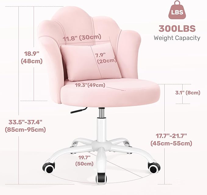 BestGlory Petal Vanity Chair with Wheels, 3.15" Extra Thick Comfy Makeup Chair, Adjustable Modern Swivel Armless Desk Chair for Girls Women, Aesthetic Small Office Chair for Bedroom Dorm
