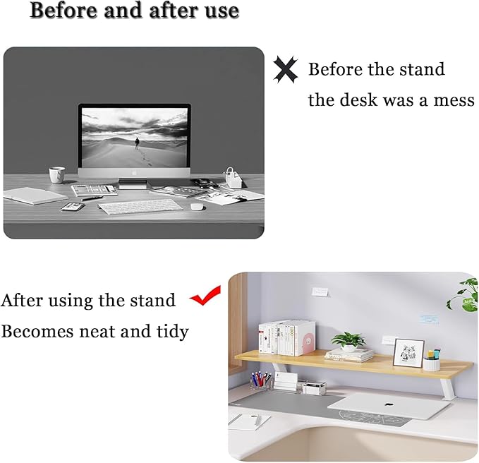 Clamp on Desk Shelf, Adjustable Floating Desktop Extender Space Saving Wood Steel Frame Desk Shelf for Office Study Home Dorm No Drill (31.4 x 7.8in)