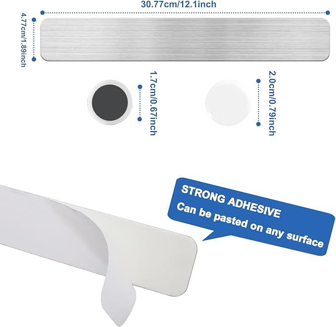 Magnetic Bulletin Board Magnet Board, Frameless Stainless Metal Board Strip, Magnetic Strips with Adhesive Backing Small Memo Display Board with 10 Pcs White Magnet, for Kitchen Office (4PCS)