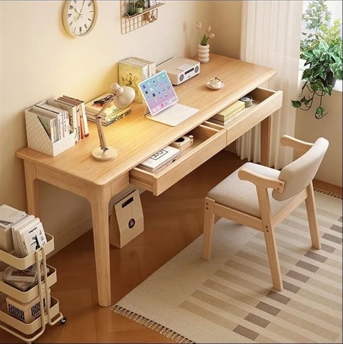 Modern Computer Desk & Chair Set, Wooden Writing Desk, Executive Desk, Study Table (Natural, 100CM-39.4IN)