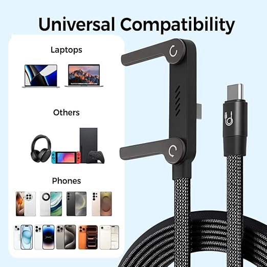 Sideways Phone Charger, Multi Charging Cable, 2-in-1 Invisible Holder Charger Cable, 240w Fast Charging Cord with Built-in Phone Stand for Smartphones Tablets (2 pcs)