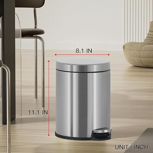 Bigacc Small Trash Can, Mini Stainless Steel 6 Liter/1.6 Gallon Bathroom Trash Can Step Garbage Can Round Trash can with Lid w/Removable Inner Bucket Waste Basket for Bathroom Kitchen Office