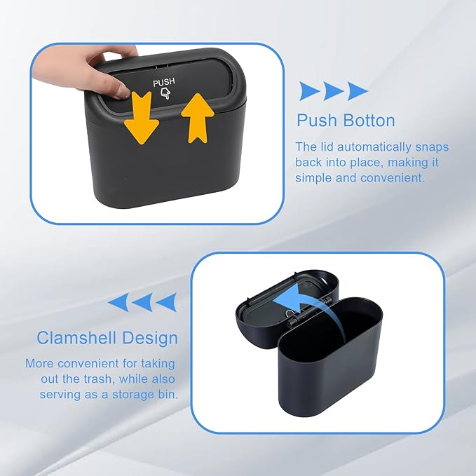 Car Small Trash Can with Lid, Leakproof Mini Car Garbage Can, Waterproof Push Button Easy Empty, Suitable for Desktop Office Bedroom Dorm Home Vehicle with 75 PCS Plastic Trash Bag (Black)
