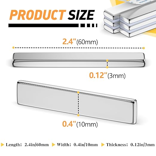 FINDMAG 16 Pack Bar Magnets, Powerful Neodymium Bar Magnets, Rare Earth Magnet Bar, Strong Magnet with Double Sided Adhesive - 60 x 10 x 3 mm