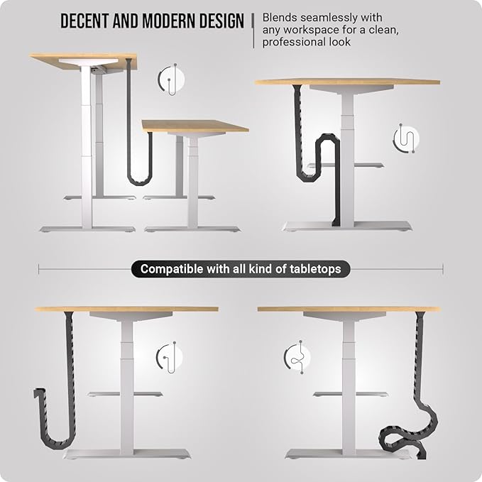 Ultimate Setup Under Desk Cable Management Vertebrae - Perfect for Sit Stand Desk - Wire Management - Adjustable Length - Flexible Cable Spine - Black, 133 cm