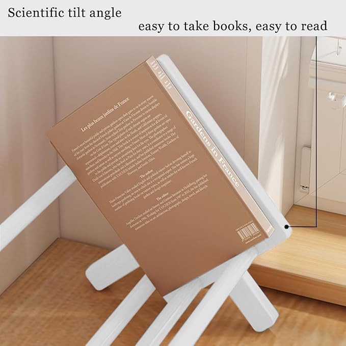 Wood Tilting Bookcase in Living Room/Home/Office, Desktop Book Shelf Organizer Bookshelves Storage Rack for CDs/Magazine/Books Display (White, 16"-L)