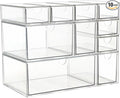 Acrylic Makeup Organizer, 10 Drawers Clear Storage Organizer Desktop Stackable Storage Drawers, Plastic Organizer Bins for Makeup, Stationery, Cosmetics, Vanity, Bathroom,Cabinet,Pantry Office Desk