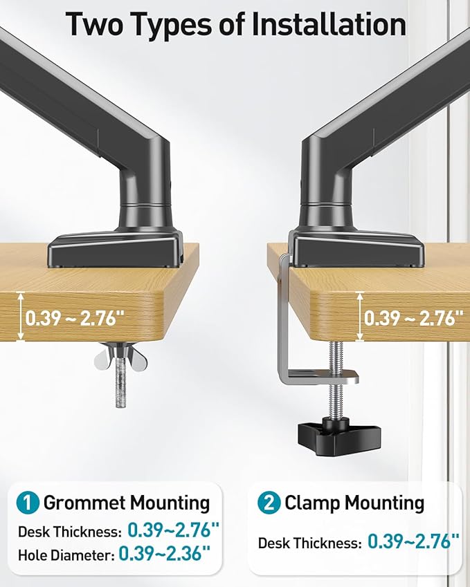 Dual Monitor Arm Desk Mount Fits 13 to 32 inch Computer Screens, Holds 4.4 to 22lbs Display VESA Mount, Adjustable Double Monitor Stand with Clamp/Grommet Base, 75/100mm Bracket, Black, Freelift