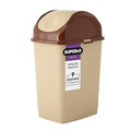 Superio Kitchen Trash Can with Swing Top Lid, Slim Waste Bin Durable Plastic, Fit Small Spaces, Office, Bathroom, Under Counter (Beige/Brown)