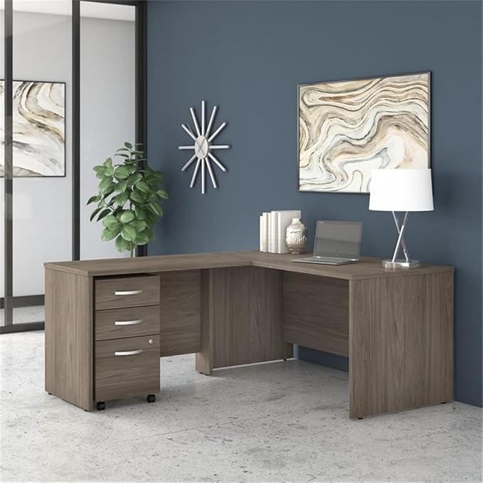 Bush Business Furniture Studio C 60-inch W L Shaped Computer Desk, Mobile File + 42-inch W Return Bundle, Modern Hickory (STC008MHSU)