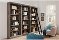 Martin Furniture Avondale 8' Tall Bookcase Wall with Ladder Storage Organizer Display Gray