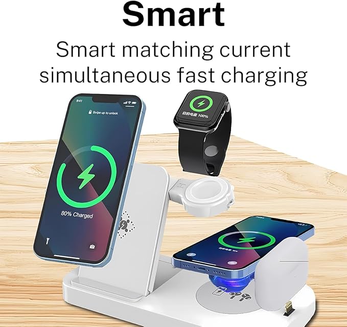 6-in-1 Fast Wireless Charging Station for iPhone 16/15/14/13, Apple Watch Ultra/9/8, AirPods Pro,18W Qi-Certified (B19-C-WHITE)