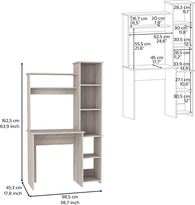 2 Piece Office Set, Bookcase + Desk, Light Gray