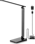 LED Desk Lamp for Home Office, 3 Levels Dimmable Desk Light with USB Charging Port, Small Study Lamp, Reading Light for Table, Black, 5000K