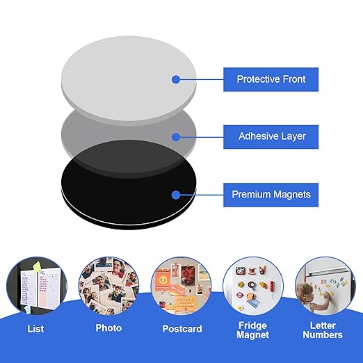 Towjug Self-Adhesive Magnets 30pcs (2" x 0.08") - 50MM Sticky Magnetic Dots for Classroom Projects, Fridge Organization & Crafting Fun