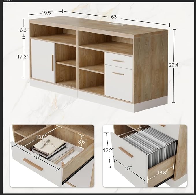 ModernMate Home Office Furniture Set, 86" U Shaped Executive Standing Desk with File Cabinets, Electric Height Adjustable Office Furniture Desk Sets with Drawer, AC/USB, Light Walnut