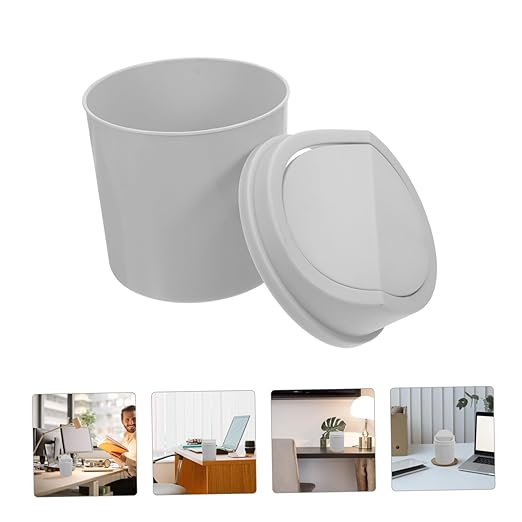Mini Trash Can with Lid Compact Desktop Waste Bin for Office Bedroom and Kitchen Sleek Design Easy Cleanup Versatile Tiny Garbage Can Gray