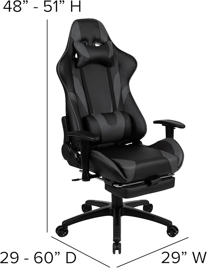Flash Furniture Optis Gaming Desk and Gray Footrest Reclining Gaming Chair Set - Cup Holder/Headphone Hook/Removable Mouse Pad Top/Wire Management