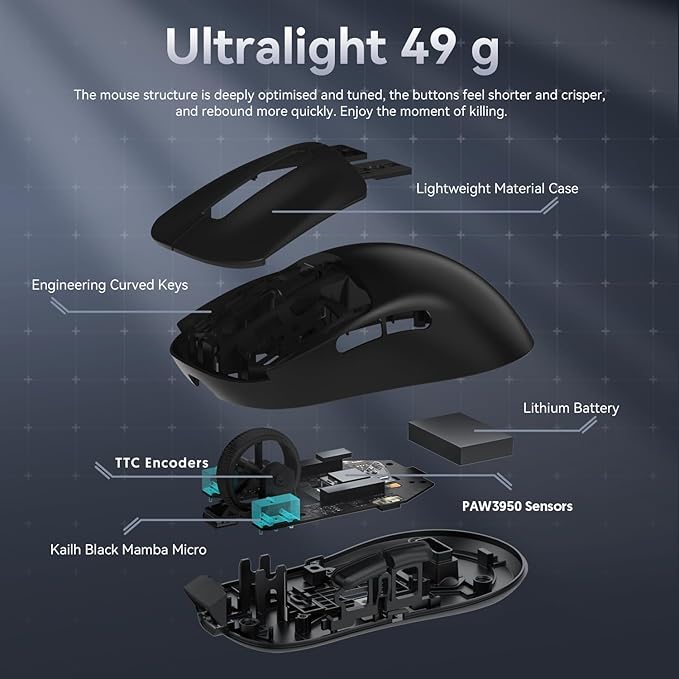 MAMBASNAKE Attack Shark X3MAX Wireless Gaming Mouse,PixArt PAW3950 42000 DPI,49g Ultralight Tri-Mode(BT5.4/2.4GHz/Wired), 1K Polling Rate Programmable Computer Mice for PC/MAC/Win - Black