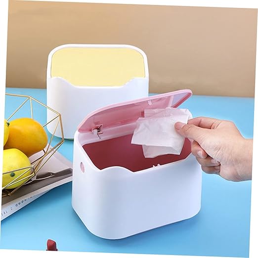 Mini Desktop Garbage Can Press-Down Type Trash Container Lid Plastic Waste Bucket for Home Office Kitchen