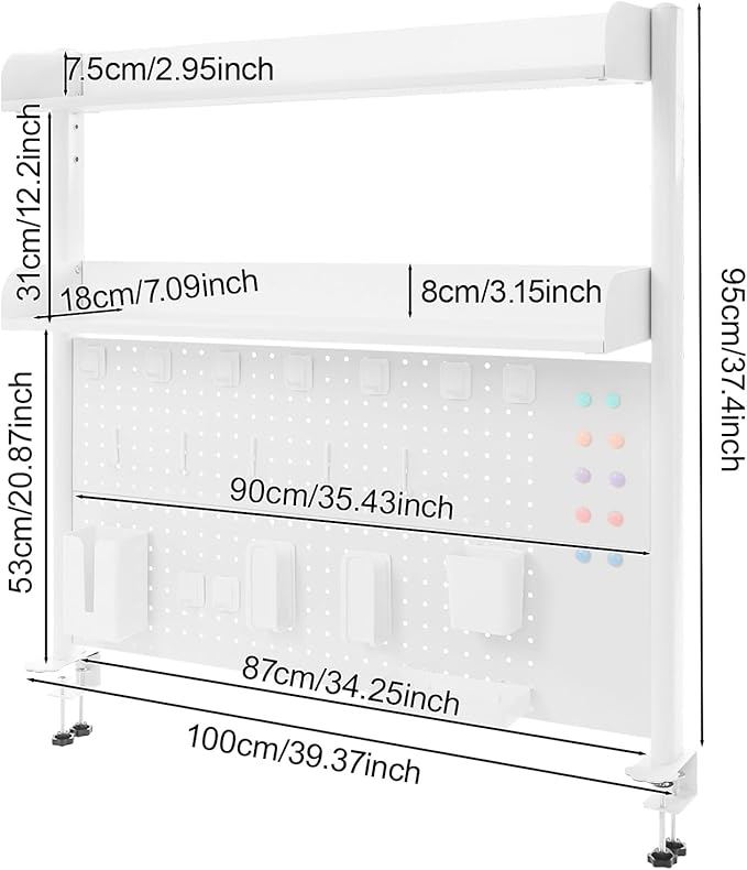 Desktop Hutch Bookshelf with Pegboard, Multipurpose Desk Shelf Clamp Bookcase Storage Rack Display Shelf Clip-on Desk Top Organiser for Home Office Dorm, Study Rooms, Bedrooms