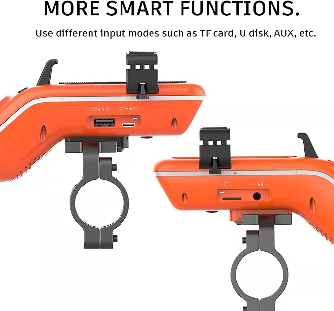 UPPEL Bluetooth Speaker Bicycle, Multifunctional Bike Phone Holder 10-in-1- LED Light - Bike Horn - Microphone - Ideal for Road & Mountain Bike - Extreme & Casual Cycling-Orange
