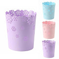 Simple Cute Wastebasket Hollow Flower Shape Plastic Lidless Wastepaper Baskets Trash Can 3.6 Gallons Garbage can (Purple, XL)