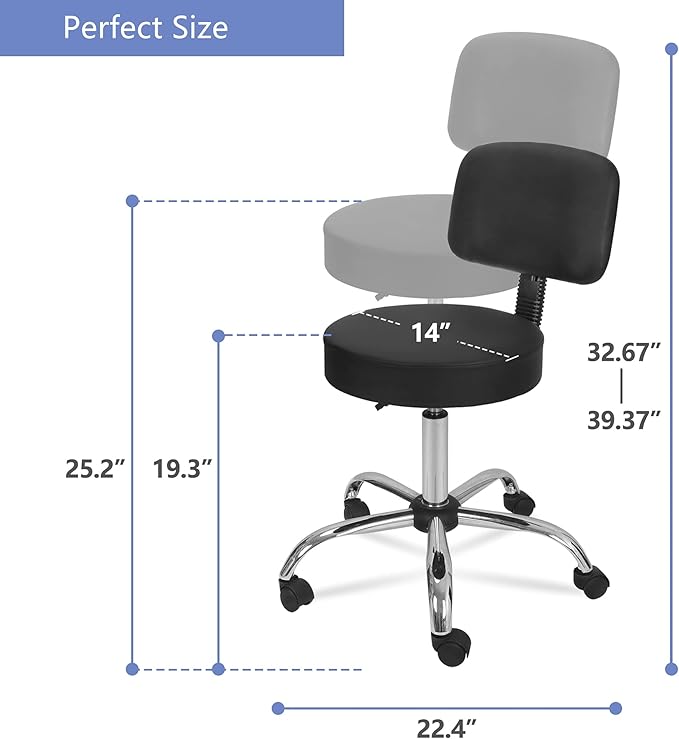 Nova Microdermabrasion Rolling Stool with Wheels Swivel Salon Stool Adjustable Drafting Tattoo Office Chair for Massage Bar Kitchen Spa Shop with Thick Cushion