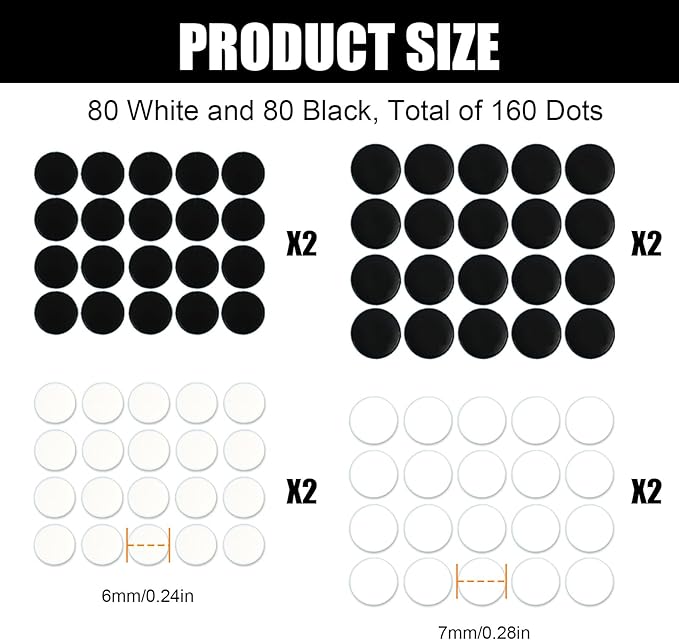 160 Pcs Universal Mouse Slider Pads, Dia 6mm & 7mm Dot Mouse Glide Skates Replacement Compatible with Gaming Mousepads, Wear-Resistant Smooth Glide Mice Glass Skates Pad (White & Black)