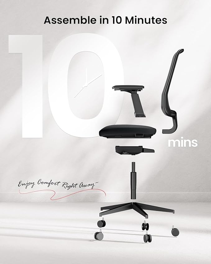 ProtoArc Ergonomic Office Chair – Flexer Mesh Couputer Chair for Women, Foam Sliding Seat, 125° Recline, Home Desk Chairs for Small Spaces, Stylish & Comfortable – Black