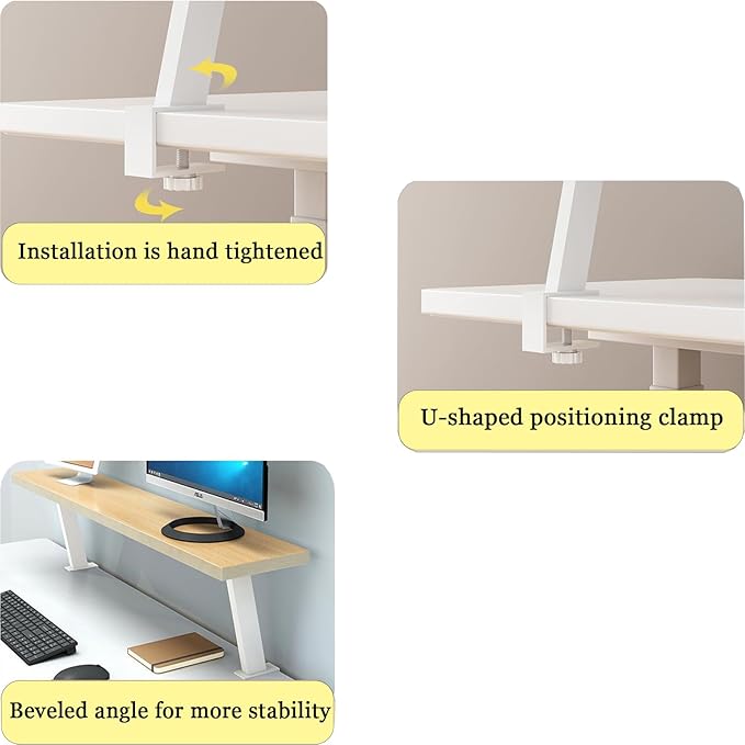 32x7.8 in Clamp on Desk Shelf, Adjustable Floating Desks Shelf Space Saving Desktop Extender Storage Organizer for Office, Dorm, Home Desk Organization, White