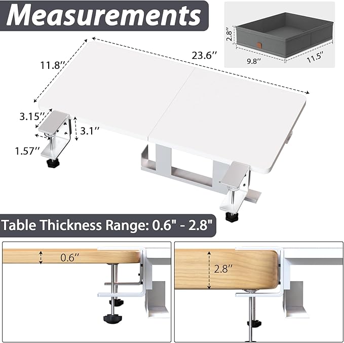 Flenpptly Desk Extender Tray, 24" x 12" Desk Extension with Storage Drawer, Clamp On Desk Dxtender, Keyboard Extender for Desk, Keyboard Tray for Office & Home Use (White)