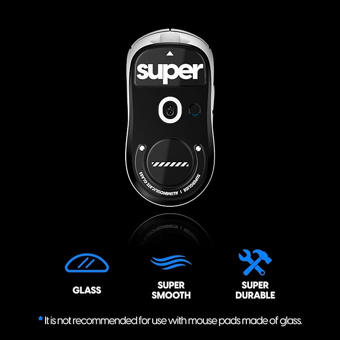 Superglide Glass Mouse Skates for Logitech G Pro X Superlight1 - Polished Round Edge, Ultra Smooth, Durable Gaming Mouse Feet (Type-C, Black)