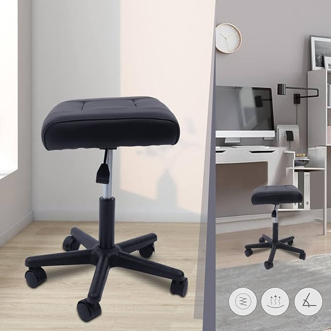 Home Office Footrest Stool Under Desk Adjustable Height Ergonomic Foot Stool with Wheels 360 Rolling Footrest (Black)