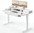 CubiCubi 48" x 24" Standing Desk with Drawers, Height Adjustable Electric Workstation, Computer Sit Stand Up Table with Large Storage Shelf 4 Drawers and 2 Hooks, White