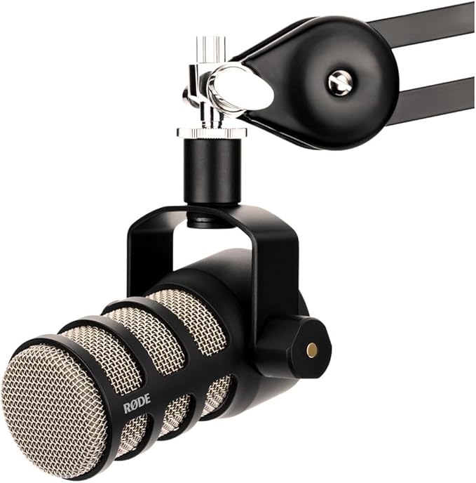 Rode PodMic Dynamic Podcasting Microphone | Black Bundle with Pop Filter + Desktop Microphone Stand + XLR Cable + Cleaning Cloth (5 Item)