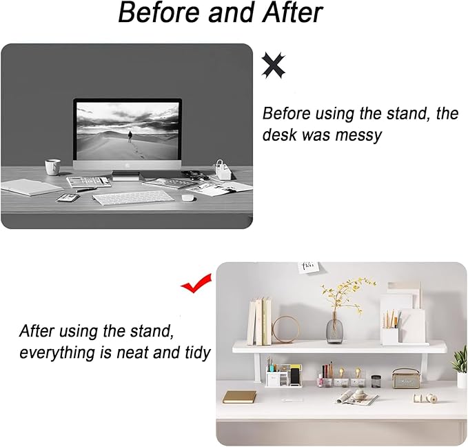 23.6x7.8 in Clamp On Desk Organizer Shelf, Above Desk Storage Extension Portable No Drill Required Bookcase Clamp Rack for Home Office Dorm Workstation and Study Space, Natural