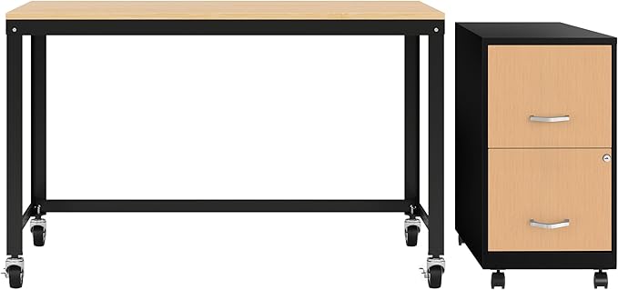 Hirsh Industries Space Solutions Home Office Metal Desk and Storage Set - Black/Maple