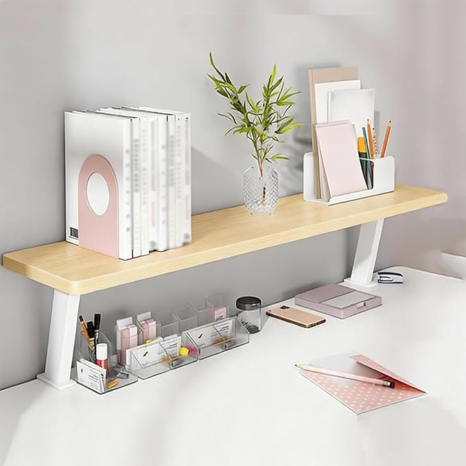 Clamp on Desk Shelf, Adjustable Floating Desktop Extender Space Saving Wood Steel Frame Desk Shelf for Office Study Home Dorm No Drill (39.3x7.8 in)