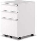 3-Drawer Mobile File Cabinets Rolling, Vertical Metal Filing Cabinet for Legal & Letter File Anti-tilt Design with Lock Under Desk Office Drawers Fully Assembled (White)