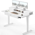 CubiCubi 48" x 24" Standing Desk with Drawers, Electric Height Adjustable Workstation, Computer Sit Stand Up Office Table with Large Storage Shelf, 4 Drawers and 2 Hooks, Warm White