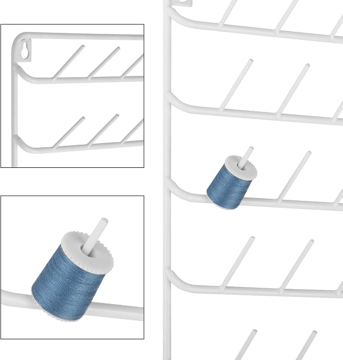 YBING Thread Holder Wall 54-spool Sewing Thread Rack Wall Mount Embroidery Thread Holder Organizer Spool Holder Wall Hanging Tools for Quilting White Metal