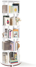 MAHANCRIS 5-Tier Rotating Bookshelf, 360° Spinning Bookshelf Tower, Floor Standing Round Revolving Bookcase, Display Rack for Books, CDs, for Living Room, Study, Bedroom, White BKWT6501