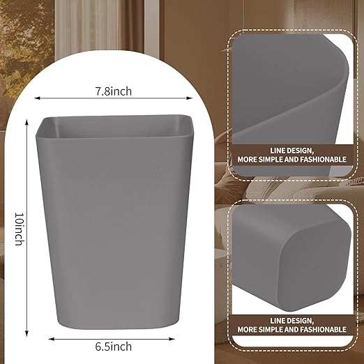 Small Trash Can - Plastic Waste basketbin - for Office,Home,Bathroom,Kitchen - 1.8 Gallon - Grey