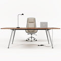 71-Inch Executive Desk, Computer Office Desk Workstation with Chrome-Plated Legs and Built-in Power Outlet, Writing Table Business Furniture, Modern Minimalist Style for Home Office, Walnut Brown
