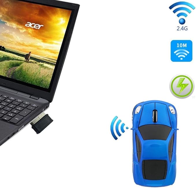 Jinfili 2.4Ghz Wireless Car Shape Mouse 3D Optical Gaming Mice USB Mini Receiver for PC Laptop Computer