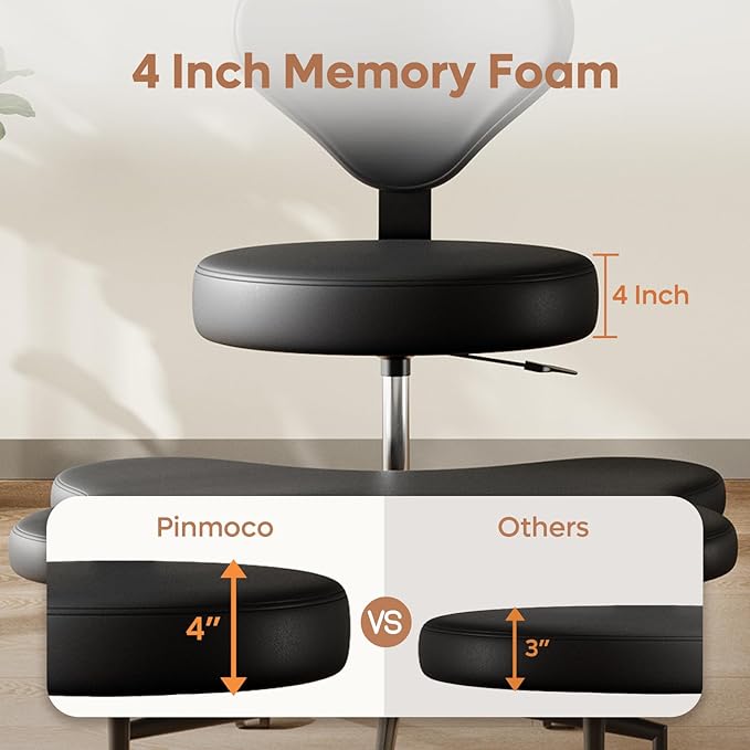 Pinmoco Ergonomic Cross Legged Chair, 360° Swivel Meditation Chair with Wheels, Height Adjustable Seat for ADHD, Strong Lumbar Support, Chic Home Office Furniture, PU Leather, Black